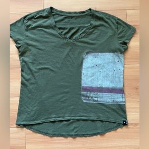 Hurley Olive Green Graphic Tee Shirt, Size Extra Small, Art to Wear Boho Surfer
